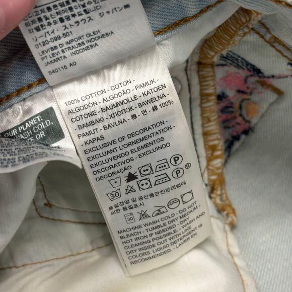 Levis 501 Hella Bloom Pink Blue Women 26 Hi-Rise Embroidered Floral Denim Shorts - Picture 5 of 12